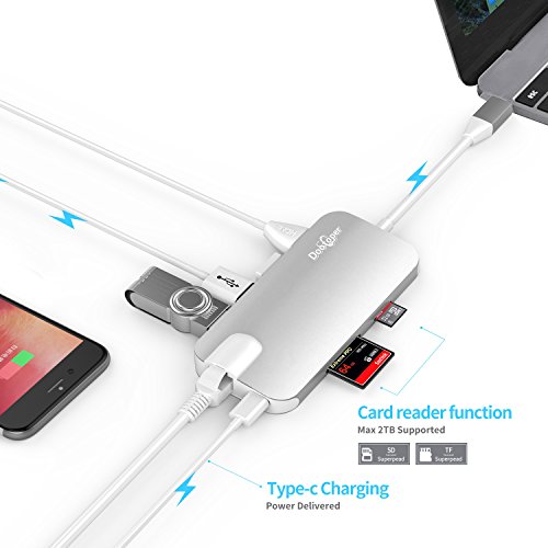 USB C Hub, Dootoper Typ C Hub mit 3 USB 3.0 Ports, 4K HDMI Port, Ethernet-Port(1000Mbit/s), SD-Kartenleser, Micro SDHC und USB C Ladeanschluss, für Geräte mit USB Typ C wie MacBook Air, MacBook Pro, Mac Mini, Google Chromebook 2016 (Silver) - 3