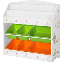 SONGMICS Étagère pour Jouets Enfants, 9 Paniers Amovible, 3 Niveaux, Organiseur pour Livres, pour Chambre d'enfant, Crèche, École Maternelle, Multi-Colore et Beige GKR44WTV1