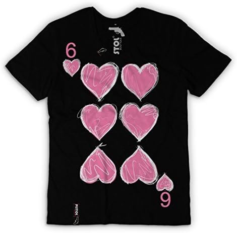 Pistol Boutique Mens Black light weight Scoop Neck "6 OF HEARTS" T-shirt (XLARGE)