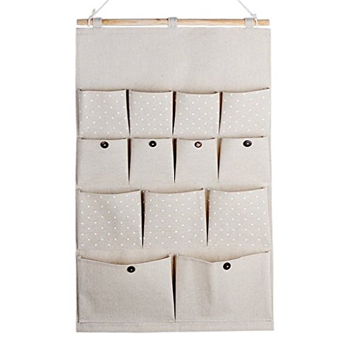 KAMIERFA Leinentuch 13 Taschen Wand Tuer Schrank Haengen Aufbewahrungstasche Weiss Tropfen