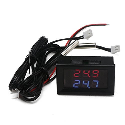 DROK® DC 4-28V Temperaturmesser Dual Digital Display Thermometer, 2 Stück Wasserdicht NTC Temperatursensor Sonde Hohe Präzision, Messung Temp Detektor Lehre für Auto / Raum / Kühlschrank / Wasser, rot und blau LED-Display - 5