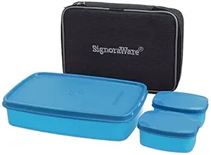 Signoraware Polypropylene Compact Lunch Box with Bag, T Blue