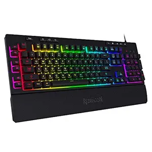 (Renewed) Redragon K512 Shiva RGB Backlit Membrane Gaming Keyboard with Multimedia Keys, Quiet Mechanical Feeling Keyboard, 6 Extra On-Board Macro Keys, Dedicated Media Control, Detachable Wrist Rest