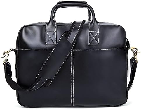 Mystin Mens Genuine Leather Laptop Bag Briefcase Shoulder Bag Suitable for 15.6" Laptop (Black)