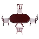 Material: Holz CUTICATE 5pcs 1/12 Puppenhaus Esszimmer Möbel - Mini Esstisch Mit 4 Stühlen Set - Puppenstuben Innendekoration