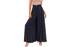 Osheoiso Pantalon Femme Élégant Pantalon Couleur Unie Taille Elastique Grande Taille Casual Pantalon avec Poches Léger Élastique pour Eté Jambe Large Palazzo Pantalons