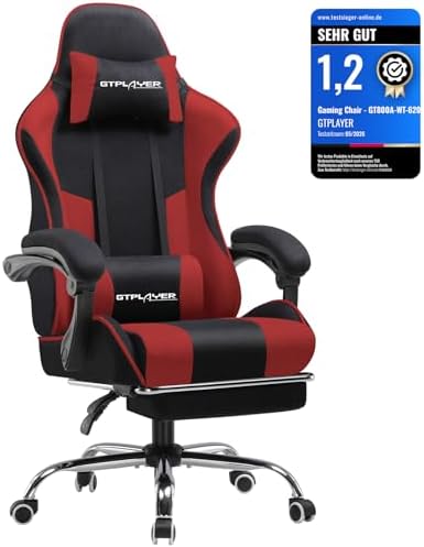 GTPLAYER Sedia Gaming Ergonomica, Poltrona Gamer, Sedia Ufficio, Gaming Chair con Schienale regolabile a 135°, Altezza Regolabilepose-Piedi retrattili, Sedili, Tessuto Rosso