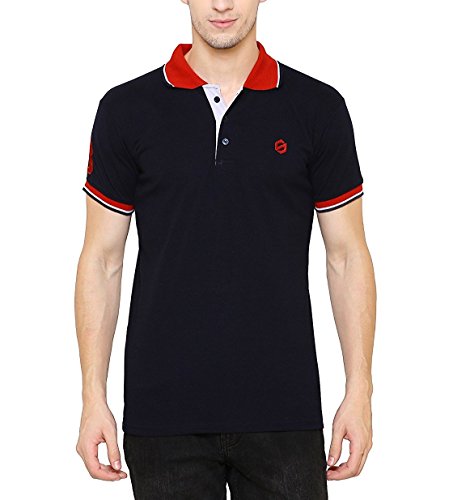 SCATCHITE Men's Blue Matte Polo Collar T-Shirt