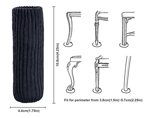 Meta-U® 24pcs stricken Möbel Wollsocken – Stuhl Bein Floor Protector-Pads (Schwarz) - 6