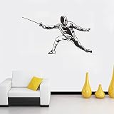 DecalMile Noir Et Blanc Silhouette Escrimeur Stickers Amovible Autocollant Stickers Muraux Pour Le Salon Chambre