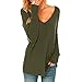 Produktbild UJUNAOR Frühling Frauen Sexy V-Ausschnitt Langarm T-Shirt Beiläufige Loser Normallack Bluse(Armeegrün,CN M)