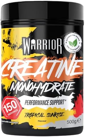 Warrior Creatina Monoidrata in Polvere 500 g (166 Porzioni) – Creatina Pura Micronizzata Creapure Style, Creatine Monohydrate Powder Vegan per Massa e Forza – Frutti Tropicali
