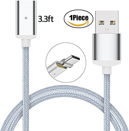 USB Type C Cable, GARAS Magnetic 3.3ft Nylon Braided USB C Charging Cable for Galaxy S8/S8+, Nintendo Switch, Nexus 5X/6P, HTC 10/U11, Huawei P9/Mate 9/Mate 10, OnePlus 2/3T-Silver
