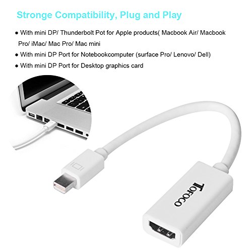 tofoco Mini DP auf HDMI, Mini DisplayPort (Thunderbolt Port Kompatibel) auf HDMI Kabel für MacBook/Pro/Air/iMac/Microsoft Surface Pro/Dell/Lenovo – Weiß - 3
