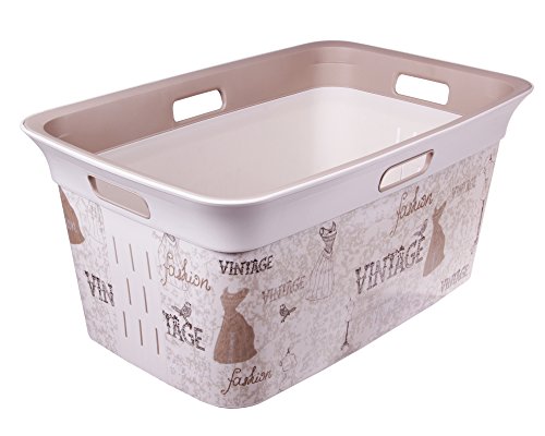 Wäschetruhe Set Wäschekorb Wäschepuff mit Belüftung Moda Vintage 60 Liter mit Deckel + 45 Liter Wäschesammler mit 4 Griffen - 8