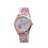 Mode Damen Mädchen Beiläufig Uhr Silikon Gedruckte Blumen Kausale Quarz Messing Armbanduhr Groveerble
