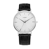 Yiwa Uhren Männer Modische Ultradünne Uhr mit Lederband Stilvolle Armbanduhr Liebhaber Uhr Ornament Gif
