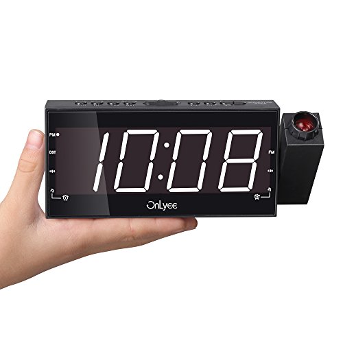 OnLyee 1,8”LED Dimmbarer Projektion Dual-Wecker mit FM Radio und USB Aufladefunktion, Batterie-Backup, Sleep-Timer und Snooze Funktion - 3