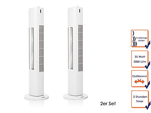 2er Set Turmventilator mit Timer Funktion, 3 Stufen, Oszillierend, 35 Watt, 2000 U/m