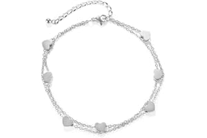 TOFBS Cavigliera Cuore per Donna e Ragazze Placcato Argento/Oro Rosa Acciaio Inossidabile Regolabile Boho Cavigliera a Strati Spiaggia Cavigliera Catena del Piede Gioielli