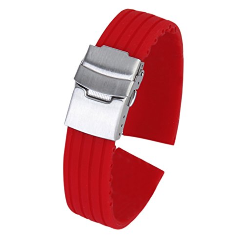 Preisvergleich Produktbild Rote Silikonkautschuk Armband Band Faltschließe Wasserdicht 24mm