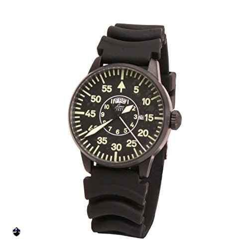 Preisvergleich Produktbild LACO "Fliegeruhr ZÜRICH" Quarzuhr mit Silikonband schwarzes Edelstahl-Gehäuse