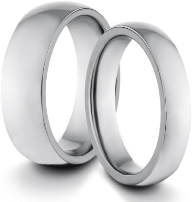 His & Her's 6mm/4mm Titanium Polished Classic Styled Comfort Fit Wedding Band Ring Set (Available Sizes H - V Including Half Sizes)