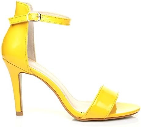 PAM Yellow Patent Ankle Strap Barely There High Heel Sandals Size UK 6 EU 39