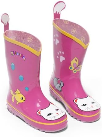Kidorable Original Branded Cat Pink Rubber Rain Boots, Wellies for Little Girls, Boys, Children, Toddlers