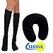 Price comparison product image Travel Memory Foam Pillow with FREE Flight Socks - Relieve Neck Pain, Enhance Sleeping, Improve Blood Flow & Prevent DVT - Use on Plane, Train, Car - (Black)