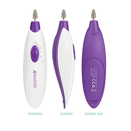 JCMASTER Maniküre/Pediküre/Hornhautentfernung 5 in 1 Set Batterie betrieben, mobiler Nagelfräser lila/weiß für privaten Gebrauch, Reisen und unterwegs - 2