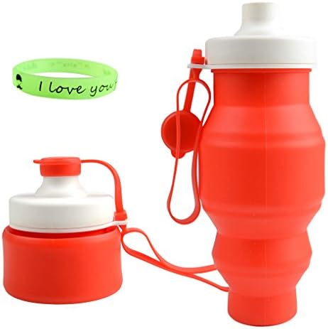 Foldable Water Bottle 520ml (18oz), Zimingu Medical Silicone Water Bottle Portable for Outdoor, Travel, Cycling, Hiking, Camping, Picnic – and Leak-Proof Sports Bottle BPA Free/FDA LFGB Certified (RED)