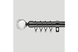 HOME TREATS Extendable Curtain Pole 25mm Metal Curtain Rail Rings Brackets Crystal Finials & Fittings. (40cm to 325cm, Black Nickel)