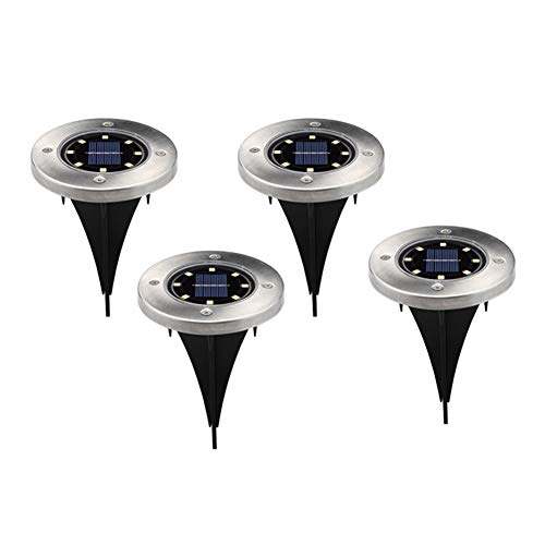 Preisvergleich Produktbild 4Er Solar Bodenleuchten Aussen Solarleuchte Außen Garten Bodenleuchte Edelstahl Außenleuchte Wasserdicht 8LED Solar Path Lights Garten Landschaft Beleuchtung Für Yard Auffahrt Rasen ,Whitelight