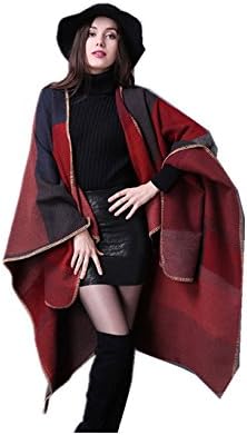 HiViolet Women's Stylish Ladies Elegant Wraps scarf scarves Tartan Plaid Knitted Winte Cape (Red)