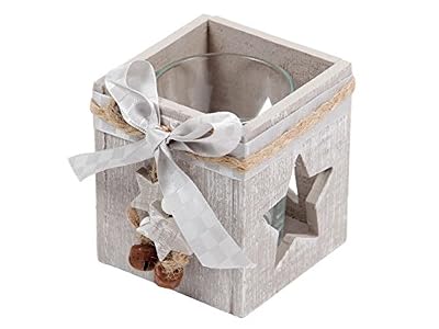 Alsino Support décoratif en bois + photophore en verre claire Pour la décoration des fêtes de fin d'année idée cadeau de noel femme homme couple convient parfaitement pour une bougie chauffe-plat de 4 cm, choisir:946127 étoile