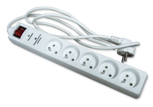 Inotech - Ciabatta multipresa 5 x 16 A, con interruttore parafulmine e dispositivo di emergenza per sbalzi di tensione, colore bianco