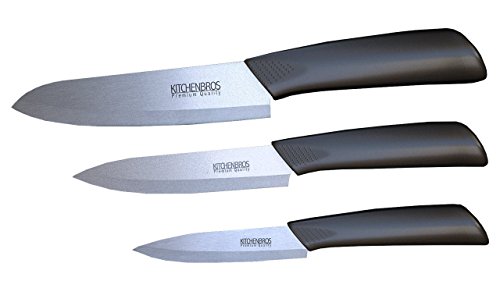 KITCHENBROS Edles Keramikmesser Küchenmesser Set – Messerset in edler Box inkl. Klingenschutz Schwarz(3-teilig) - 2