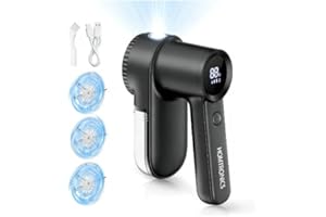 Homtronics Levapelucchi, [Versione Aggiornata] Togli Pelucchi Elettrico con LED Luce, 3 Livelli di Potenza Regolabili, Display Digitale, USB Ricaricabile, 3 Lame Sostituibili per Maglioni, Cappotti