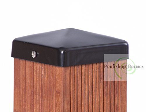 Je 4 Stück Pfostenkappen schwarz Pyramide für Pfosten 12x12 cm, inkl. VA-Schrauben 3,9x16 mm DIN7981