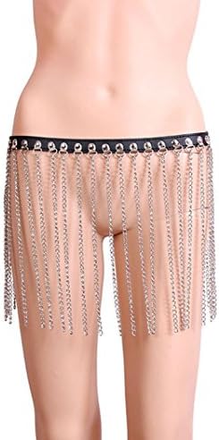 DuuL Women's Adjustable Leather Belt Sheer Chain Mini Skirt Sexy Belly Dancer Costume Lingerie