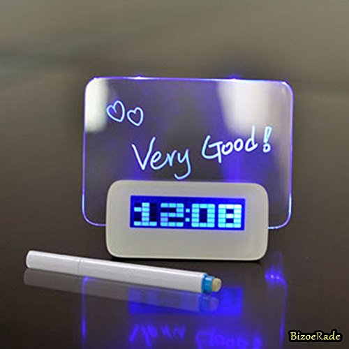 Creative-USB / batteriebetriebene Message Board Alarm Clock Table Clock LED-Blaulicht Clock Fluorescent Message Board Wecker-Digital-Kalender Tischuhr mit drei Gruppen von Alarm und Snooze-Funktion (Blaues Licht)
