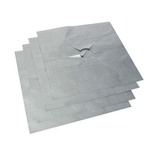 4/lot Wiederverwendbare Gasherd Folie Schutz Pad Universal Aluminium antihaftbeschichtet Brenner Herd Cover Protector reinigen Tabelle Schalenmatte, sicher Küche Supplies 27 cmx27 cm silber - 6
