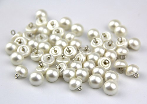raylinedo Knöpfe, 50 Stück Perlenknöpfe, weiß, halbrund, Metallöse, zum Nähen / Basteln,-10 mm - 2