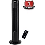 ANSIO Black Oscillating Tower Fan with Remote Control and 3-Speed 3-Wind Mode with Long 2m Cable, 30-Inch. Batteries NOT Included.Oscillates 90 degrees