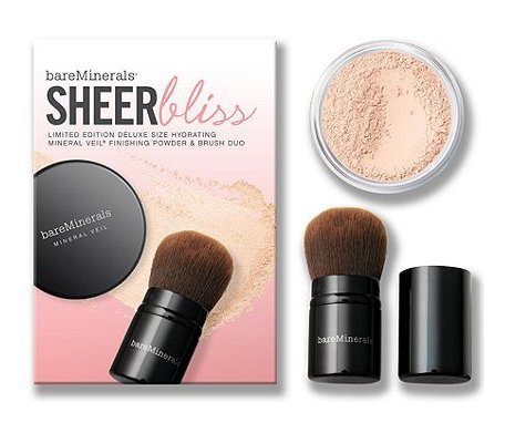 bareMinerals Sheer Bliss Limited Edition Deluxe Size (24g) Hydrating Mineral Veil Finishing Powder & Brush Duo, Boxed