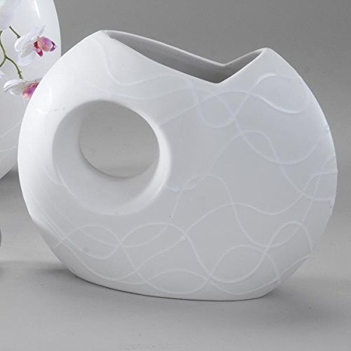 Dekovase SAMUNGA creme weiß matt glasiert Keramik H. 22cm B. 26,5cm oval Formano - 2