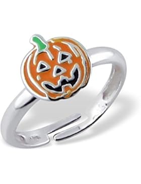Verstellbarer Orange Halloween Kürbis Kinder Ring aus Sterling Silber (ab Grösse E) Inklusive Geschenkbox