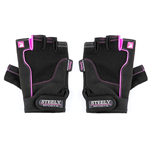 Steely Sports Damen Fitnesshandschuhe Workout Glove - Lady-Edition Farbe: schwarz/pink Größe: XS-S-M-L ( Fitness Handschuhe Frauen Sporthandschuh Trainingshandschuhe )