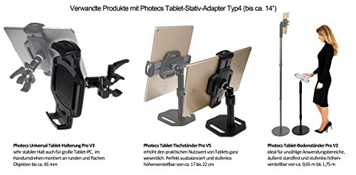 Photecs® verstellbarer Tablet-Bodenständer, Boden-Stativ (höhenverstellbar bis 1,72m), Profi Tablet-Ständer/-Stativ mit sehr hoher Kippfestigkeit, z.B. als moderner Notenständer mit iPad Pro, frei positionierbar, mit Filzgleitscheibe. - 4